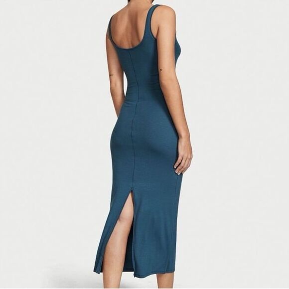 Victoria’s Secret Midnight Sea Blue Ribbed Modal Long Slip Dress - Picture 4 of 12